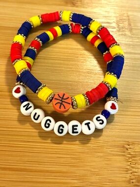 Nuggets Basketball Beaded Bracelet Set - Red, Yellow, Navy